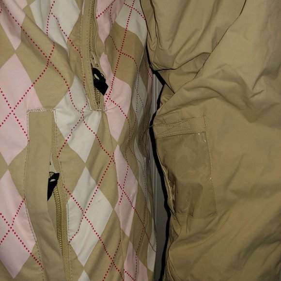 Roxy 5000 Snow Argyle Pink & Tan Jacket - M - Picture 3 of 8